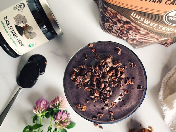 This Black Sesame Blueberry Cacao Smoothie is Packed Full of Superfood Goodness